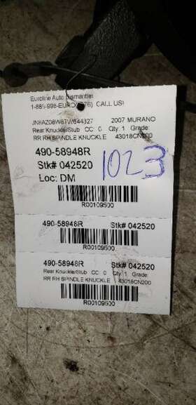 490-58948r Nissan Passenger Right Rear Knuckle/stub Fits 03-07 Murano