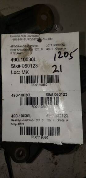 490-10030l Subaru Driver Left Rear Knuckle/stub Fits 17-19 Impreza 119880