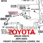 New Toyota Genuine Lexus LS460 Arm Assy, Front Suspension Lower, Rh 48620-50070. Fixed Price $249.99.